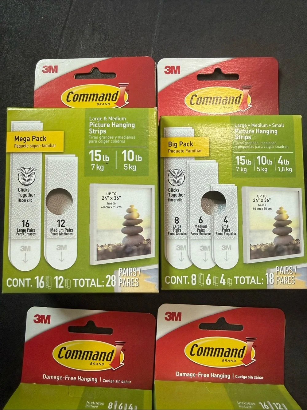 2 boxes Command Picture Hanging Strips Mega & Big Pack - White